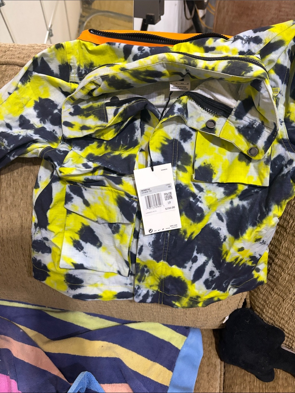 Nike Kids Tie-Dye Jean Jacket in Yellow, Black & White - Picture 1 of 7